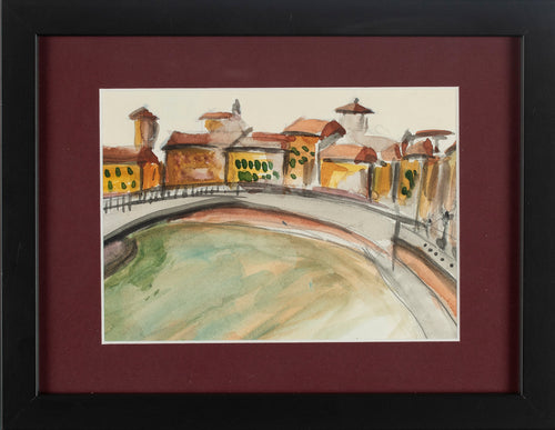 watercolor urban love  showing  part of city Pisa _italy_black Frame
